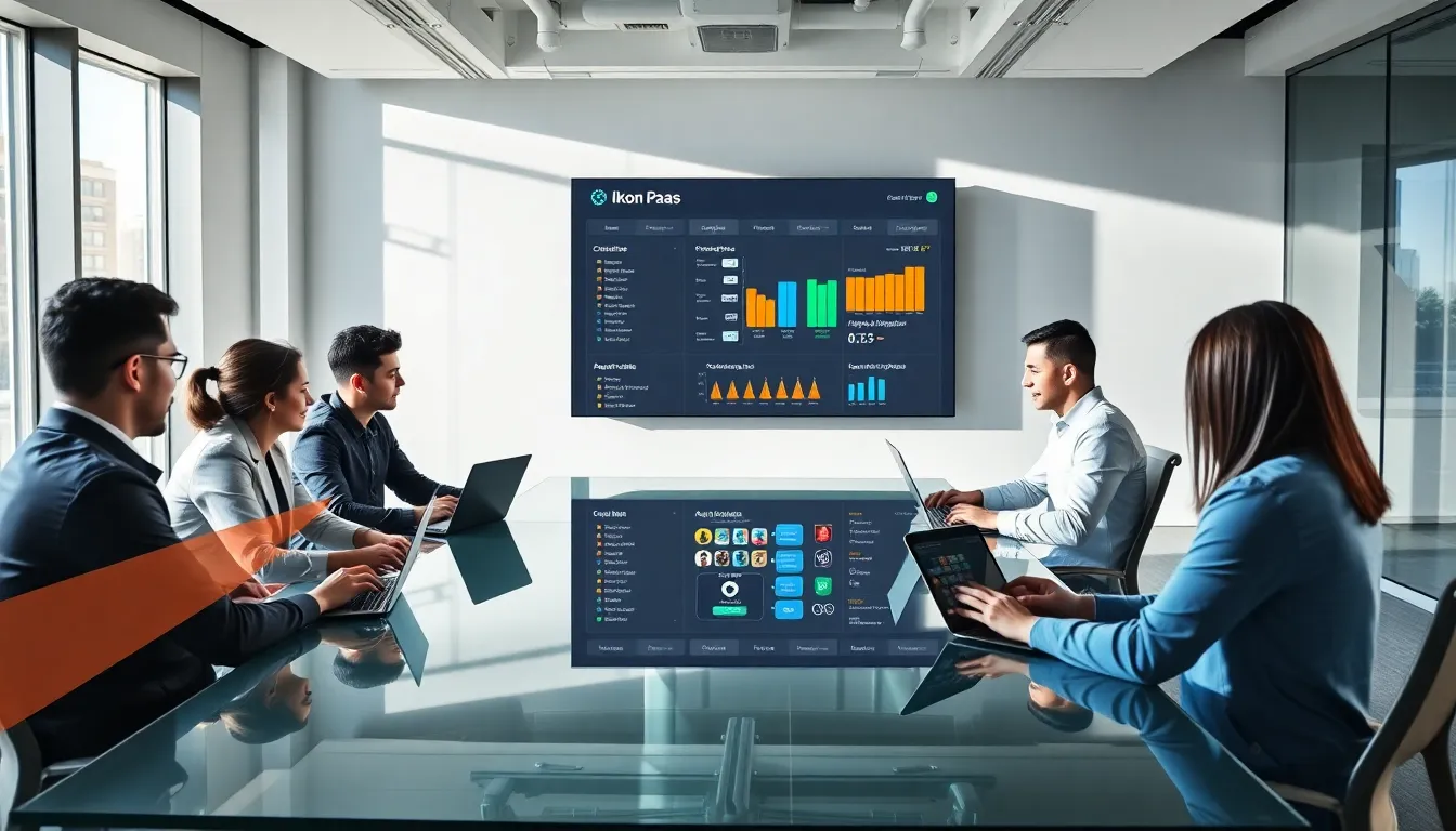 diverse developers collaborating around laptops in a modern office.